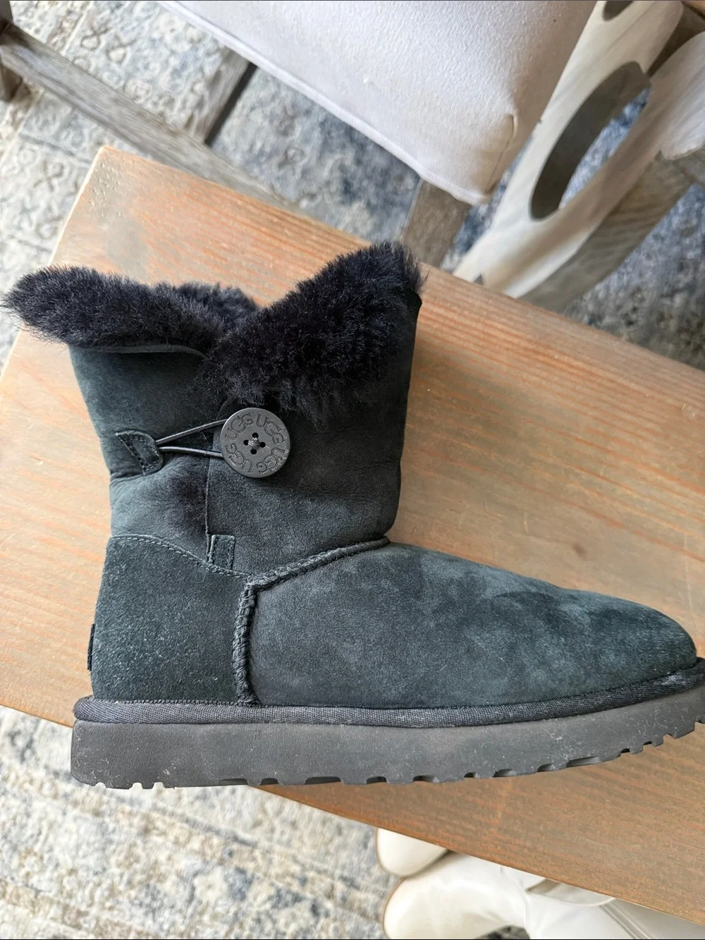 Ugg Women’s Black Suede Shearling Button Boot